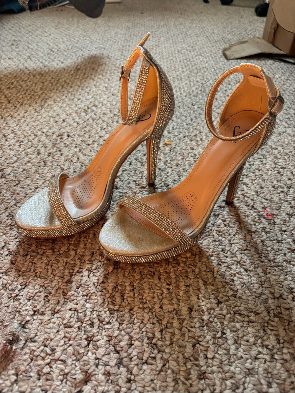 Windsor Gold Rhinestone Ankle-Strap Stiletto Heels